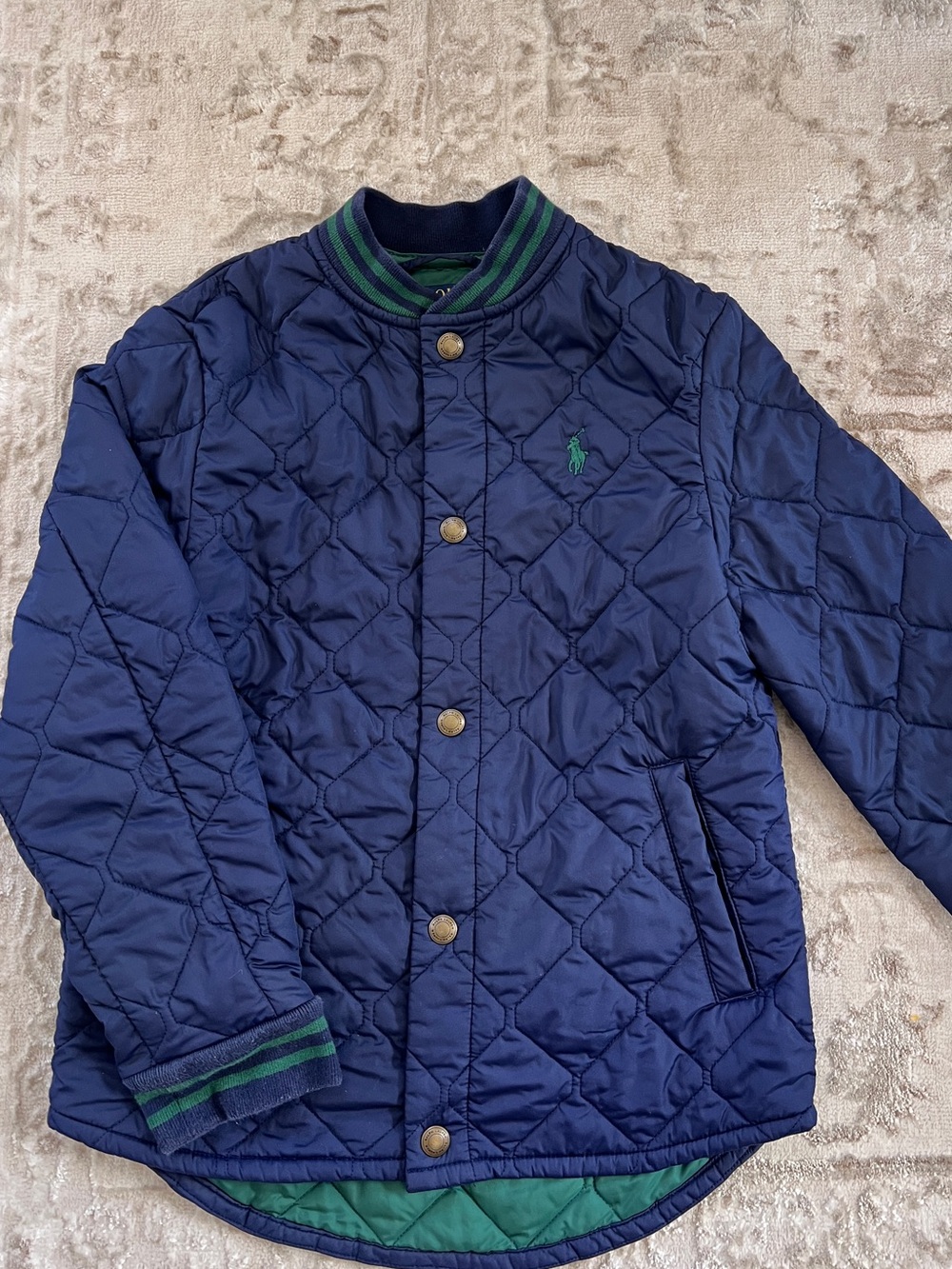 Kids Ralph Lauren Navy Quilted Jacket with Green Accents